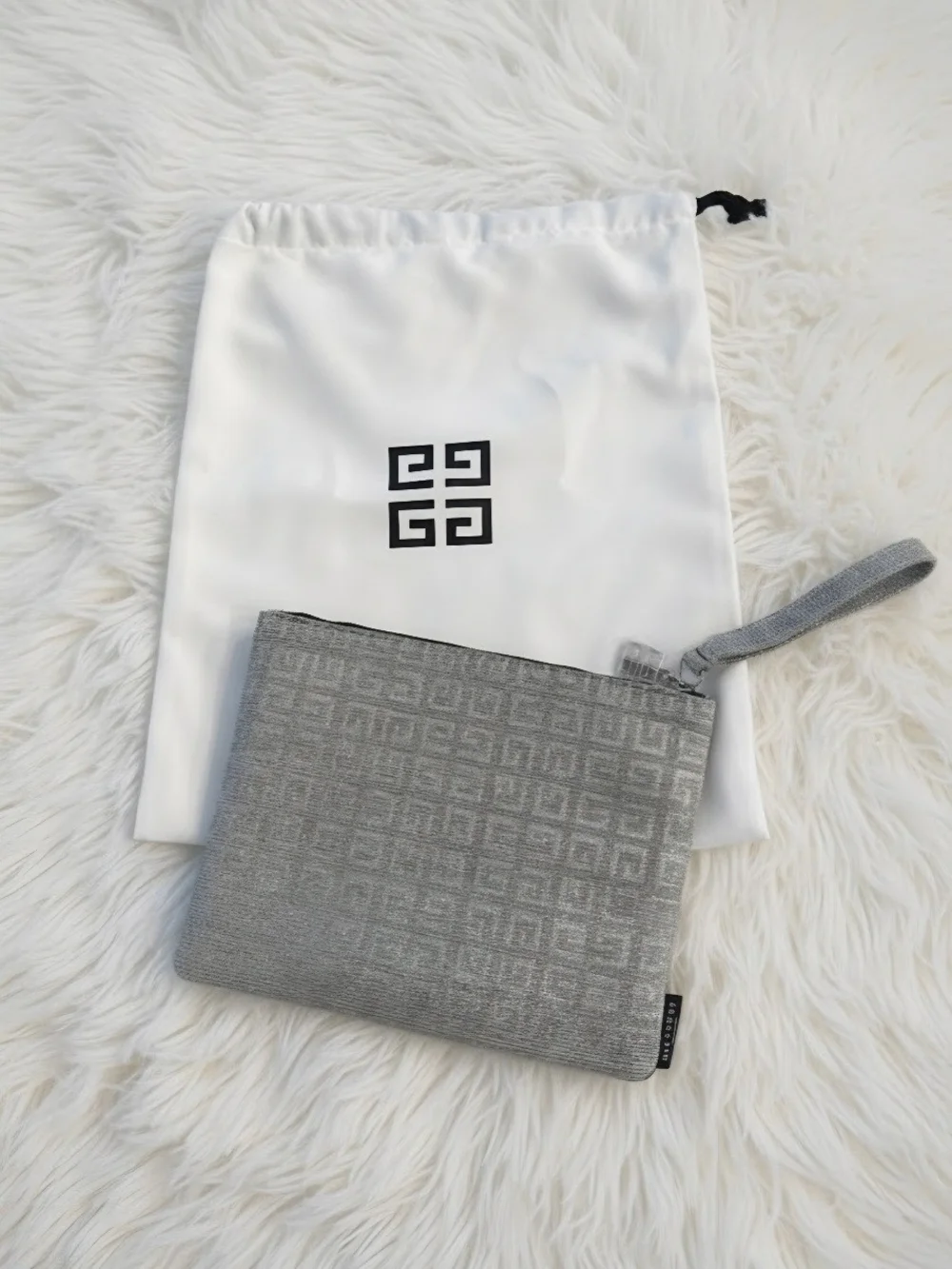 Givenchy Silver Gray Monogram Wristlet Pouch